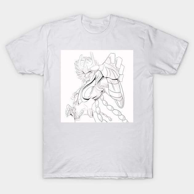 ikki the phoenix saint in saint seiya ecopop line art style T-Shirt by jorge_lebeau